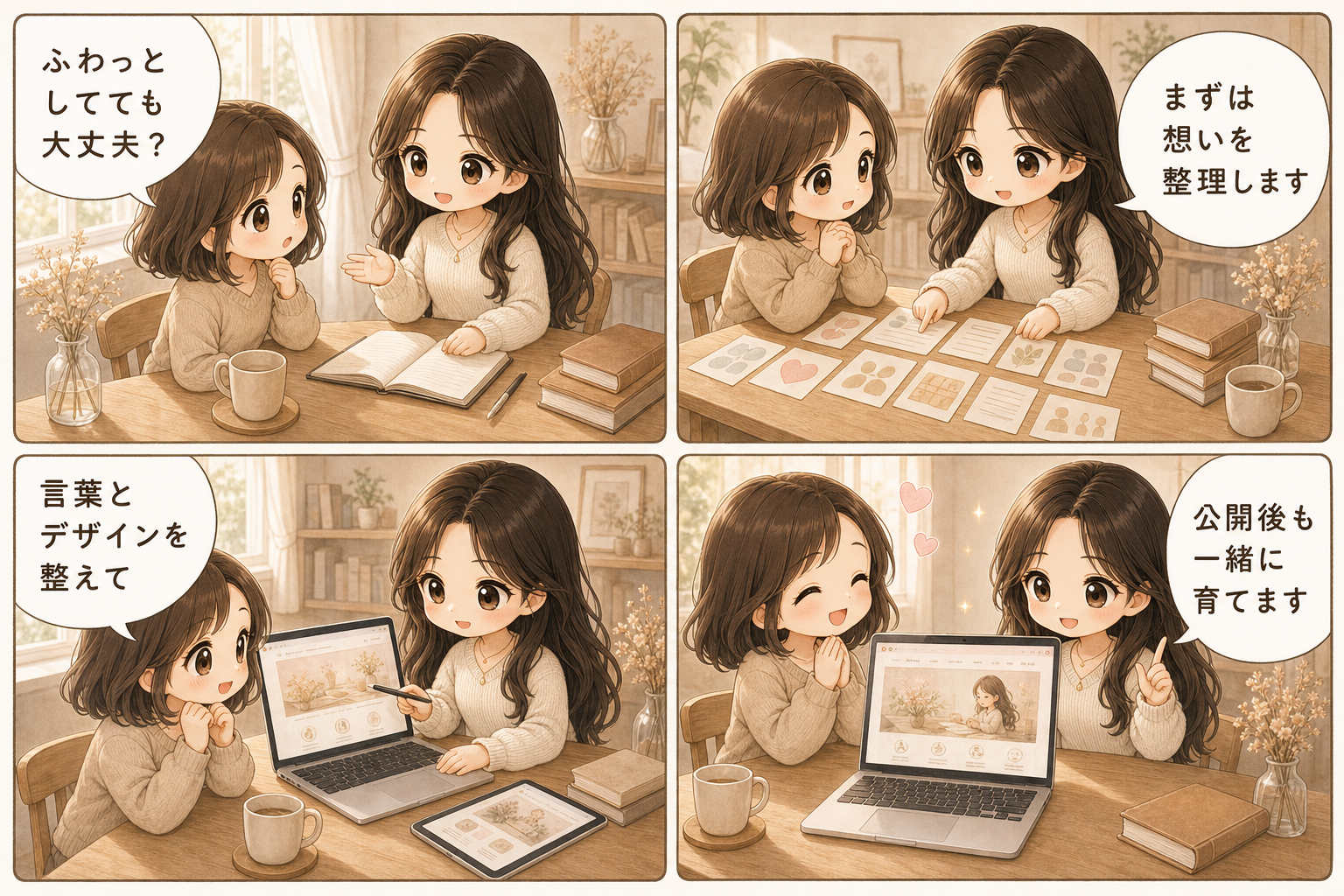 制作の流れを描いた4コマ漫画サンプル